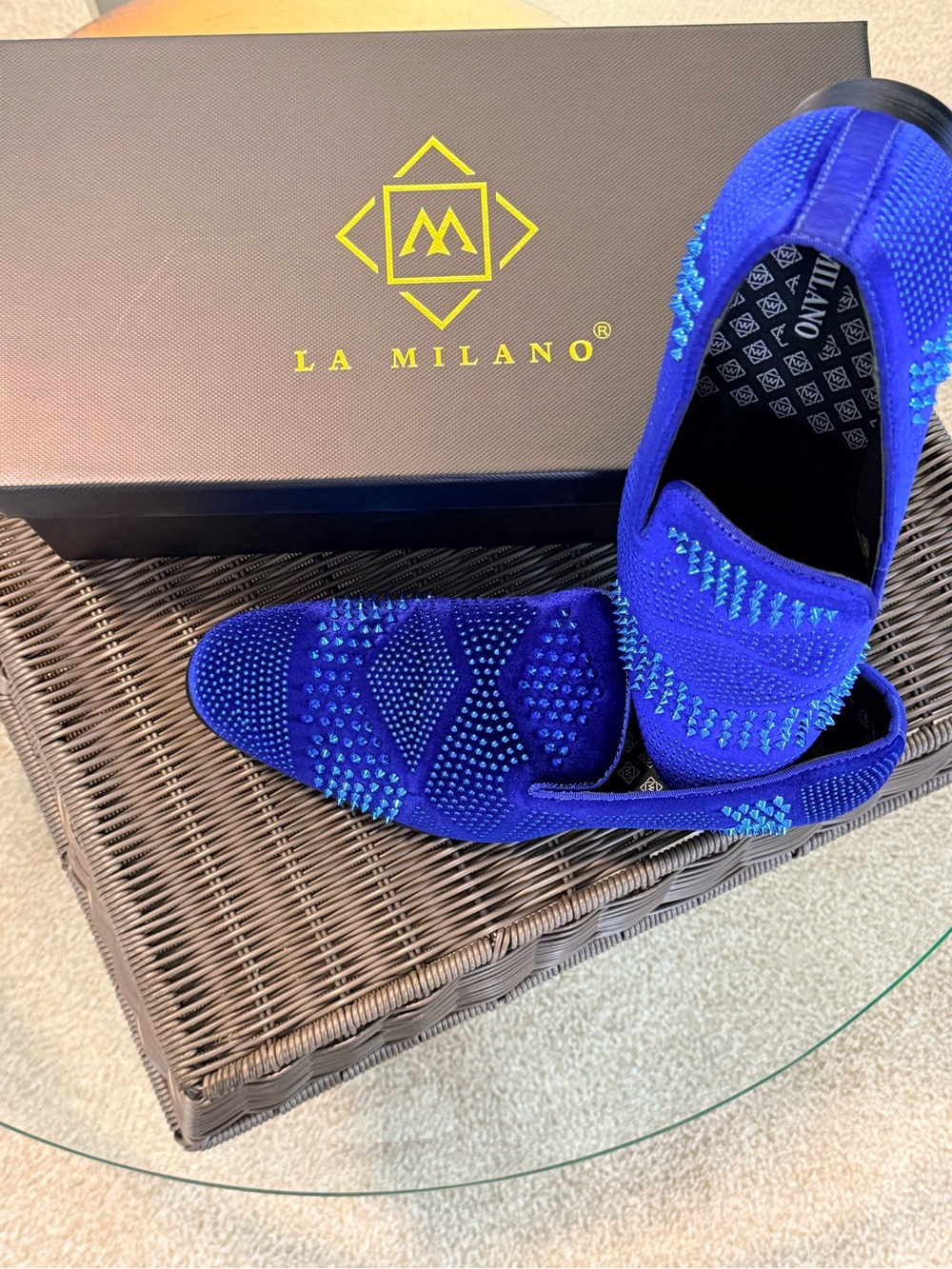 Milano Men's Royal Blue Studded Slip-On Loafers